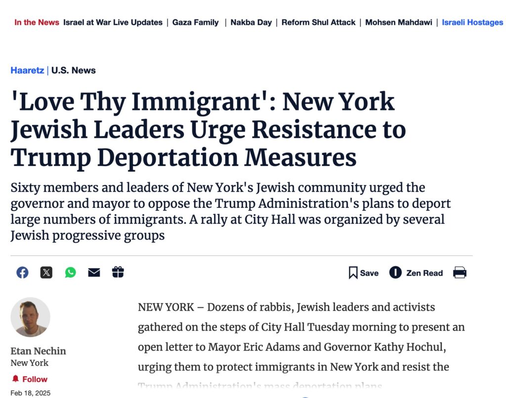 Dozens of rabbis, Jewish leaders and activists gathered on the steps of City Hall Tuesday morning to present an open letter to Mayor Eric Adams and Governor Kathy Hochul, urging them to protect immigrants in New York and resist the Trump Administration's mass deportation plans.